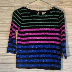 Crewcuts Green, Pink, and Blue Sequin Striped Top RARE SOLD OUT EUC. Daughter